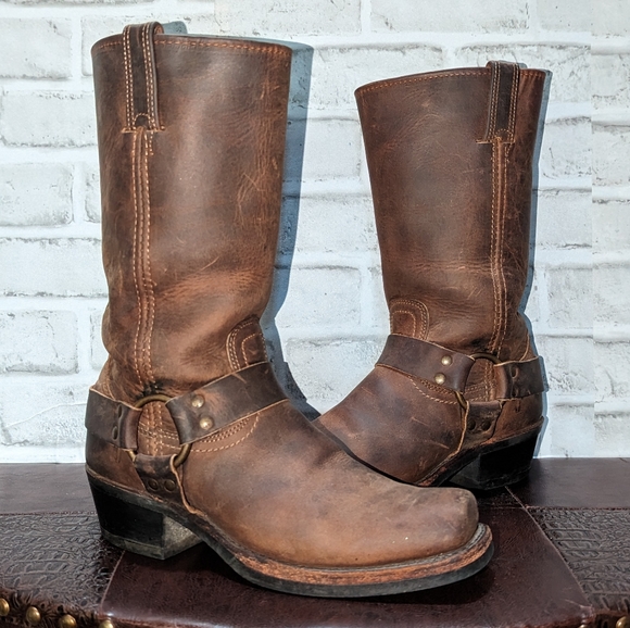 Frye Shoes - FRYE Vintage Harness 12R Brown Leather Biker Moto Motorcycle Boots Size 8.5